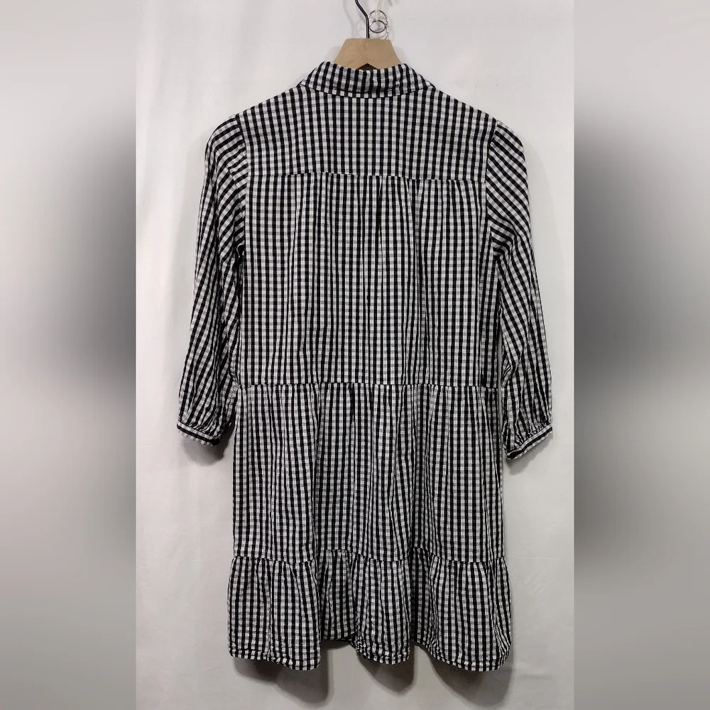 Zara Gingham Tiered Babydoll Dress Women's M Black White Boho Retro 90s Y2K - Picture 5 of 8